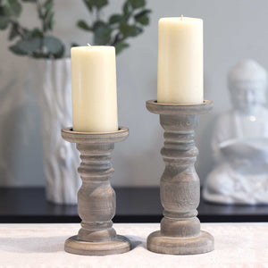Wooden Candle Holder with White Wash GFinish over Grey