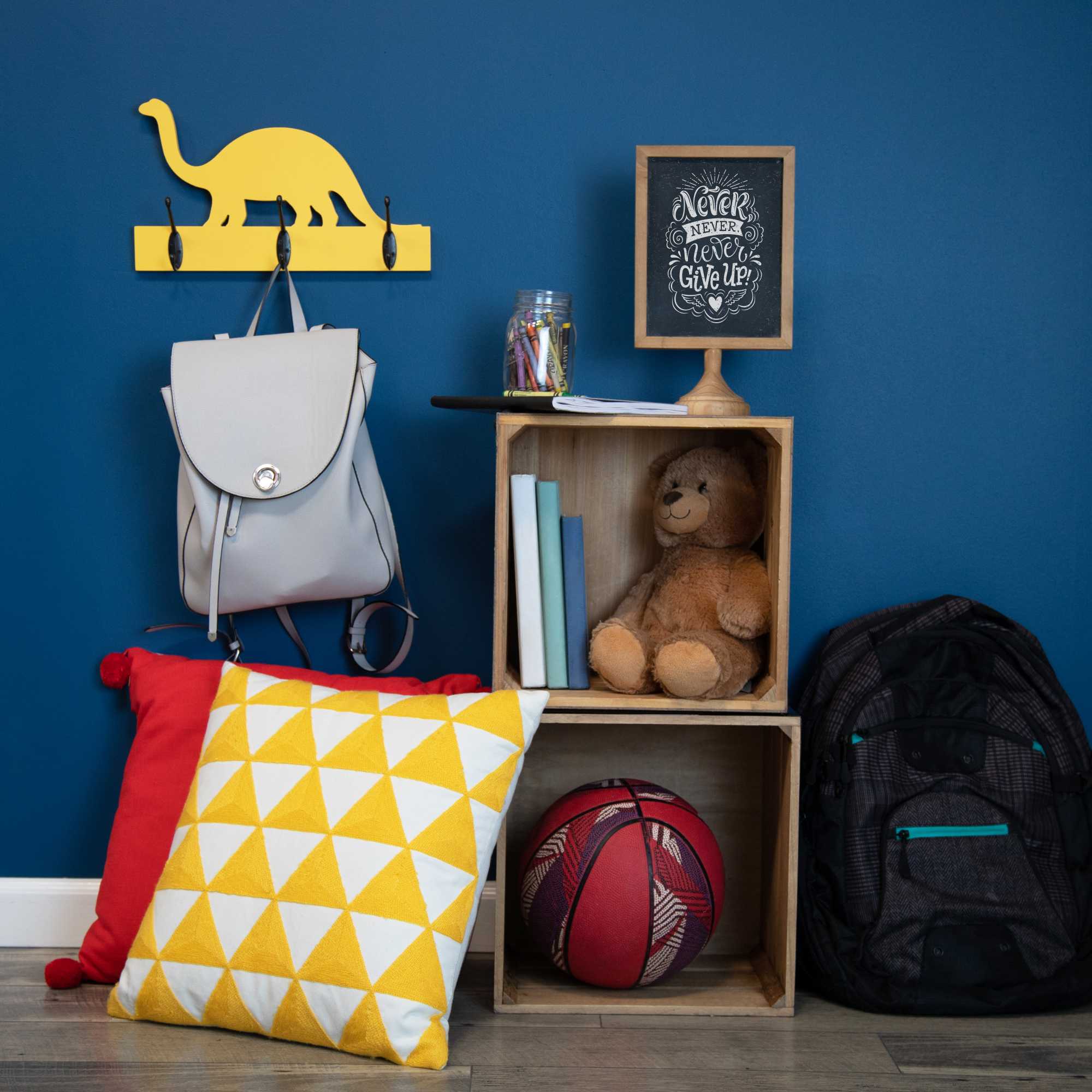Yellow Dinosaur Wall Art with Hooks