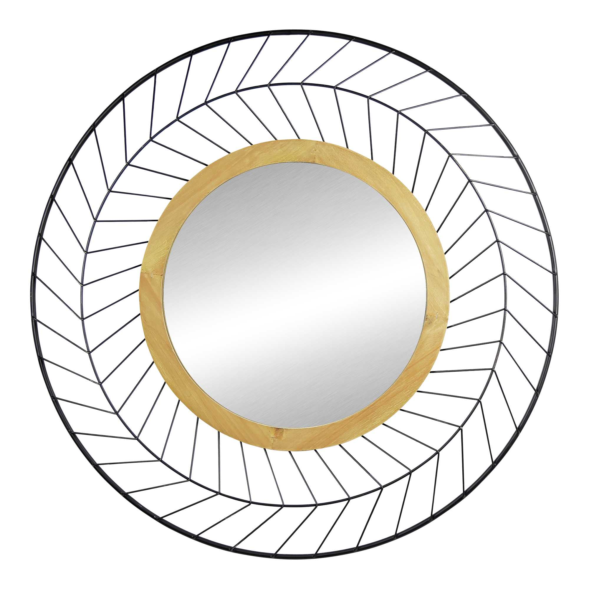 Round Wall Mirror with Metal Lines