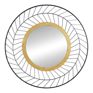 Round Wall Mirror with Metal Lines