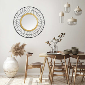 Round Wall Mirror with Metal Lines