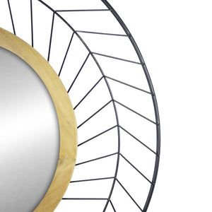 Round Wall Mirror with Metal Lines