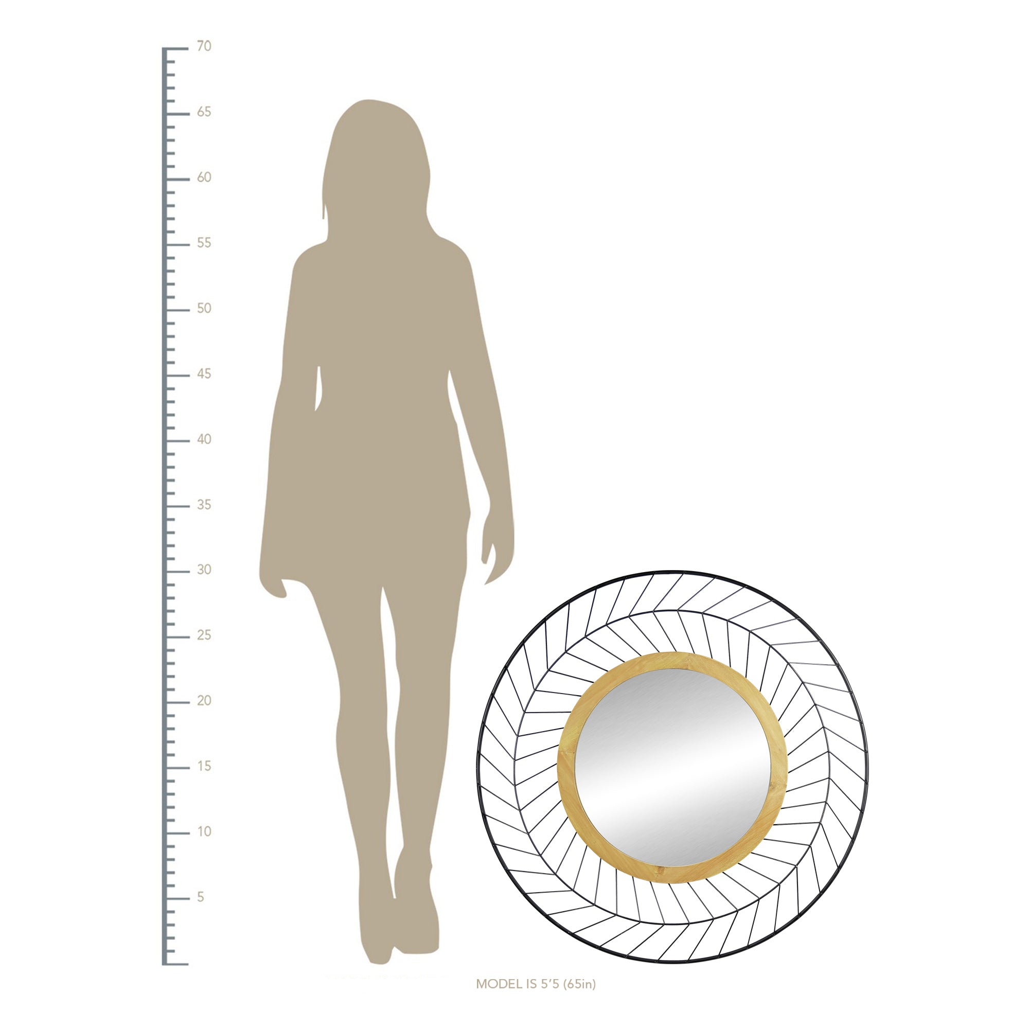 Round Wall Mirror with Metal Lines