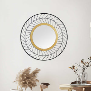 Round Wall Mirror with Metal Lines
