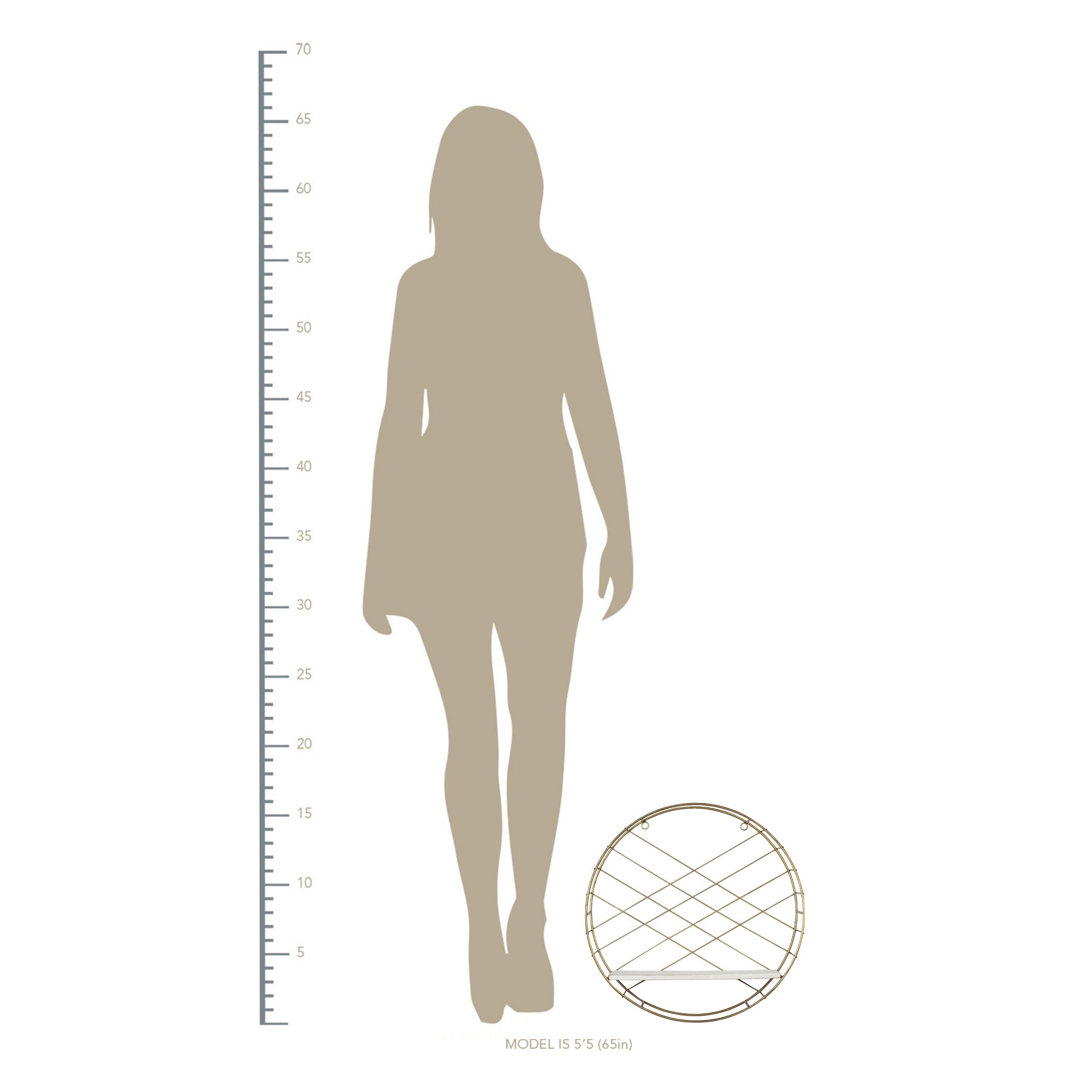 Round Wall Shelf Coated With a Matte Gold Finish