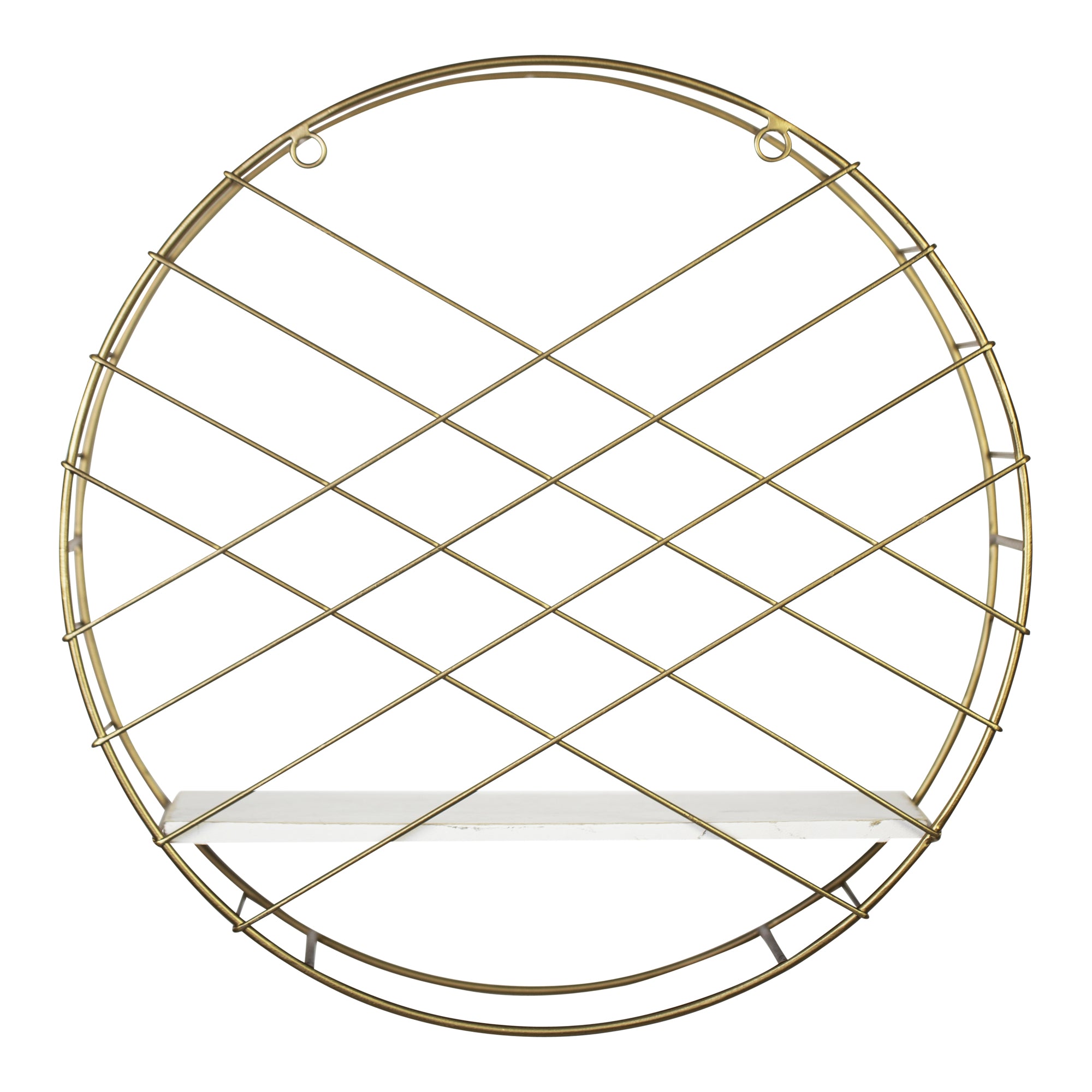 Round Wall Shelf Coated With a Matte Gold Finish