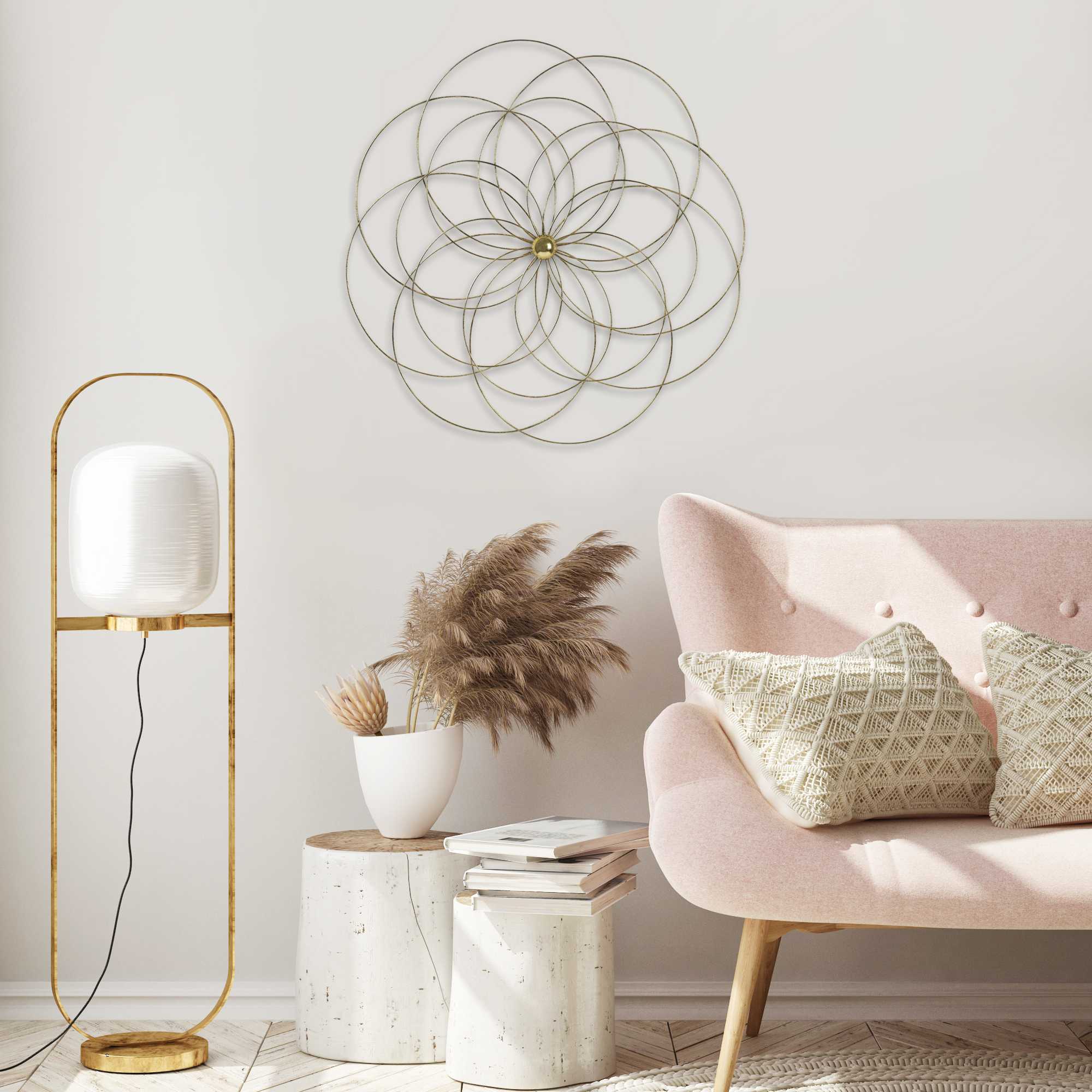 Metal Flower Wall Decor with Gold Foils Accent