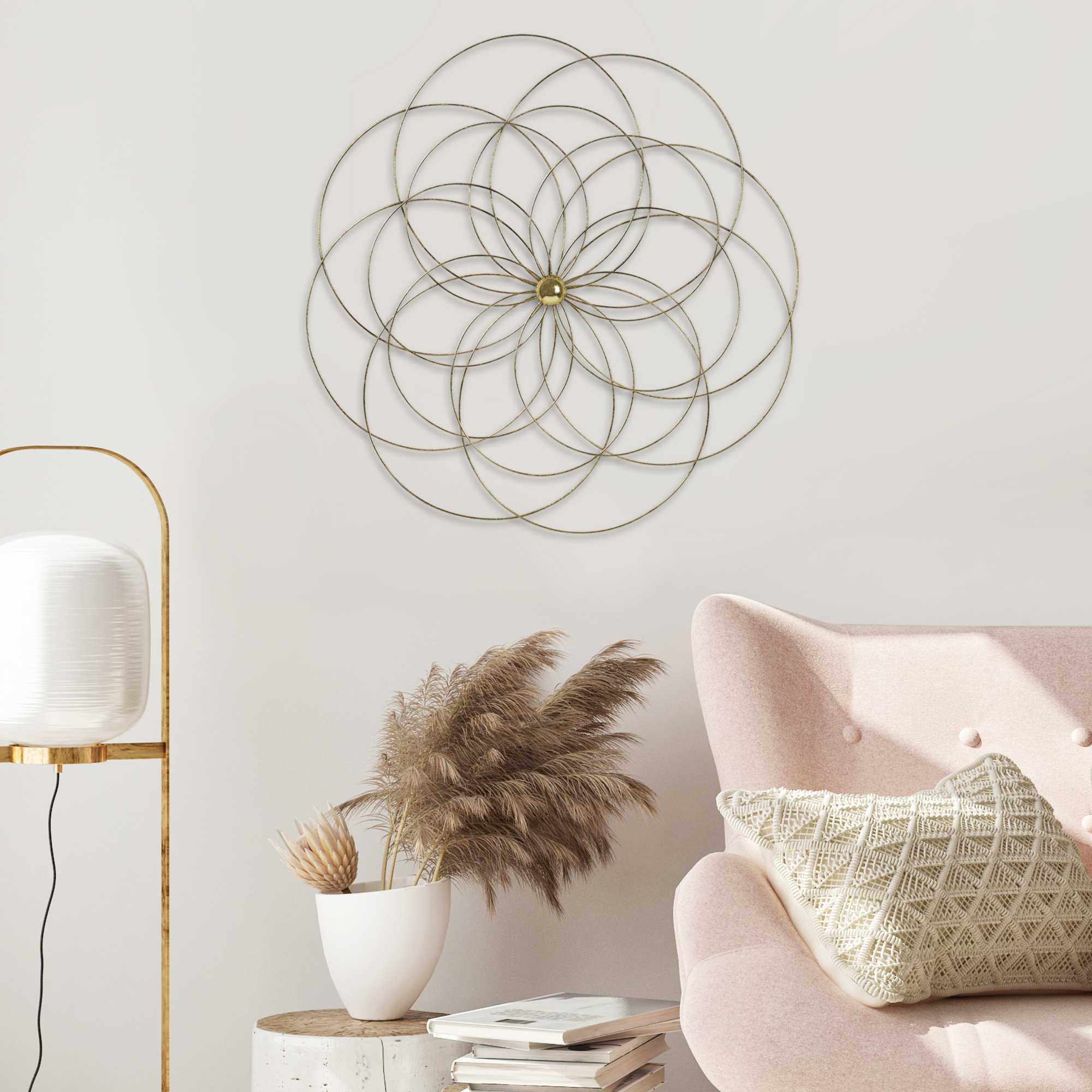 Metal Flower Wall Decor with Gold Foils Accent