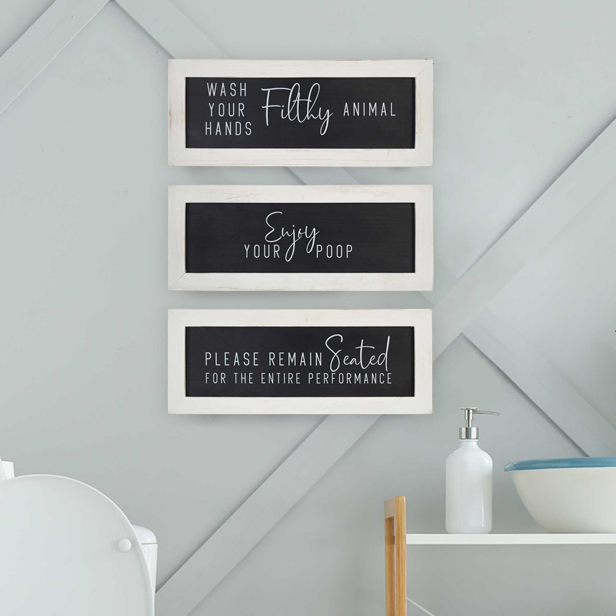 12" X 5" Bathroom-Quote Framed Wall Art