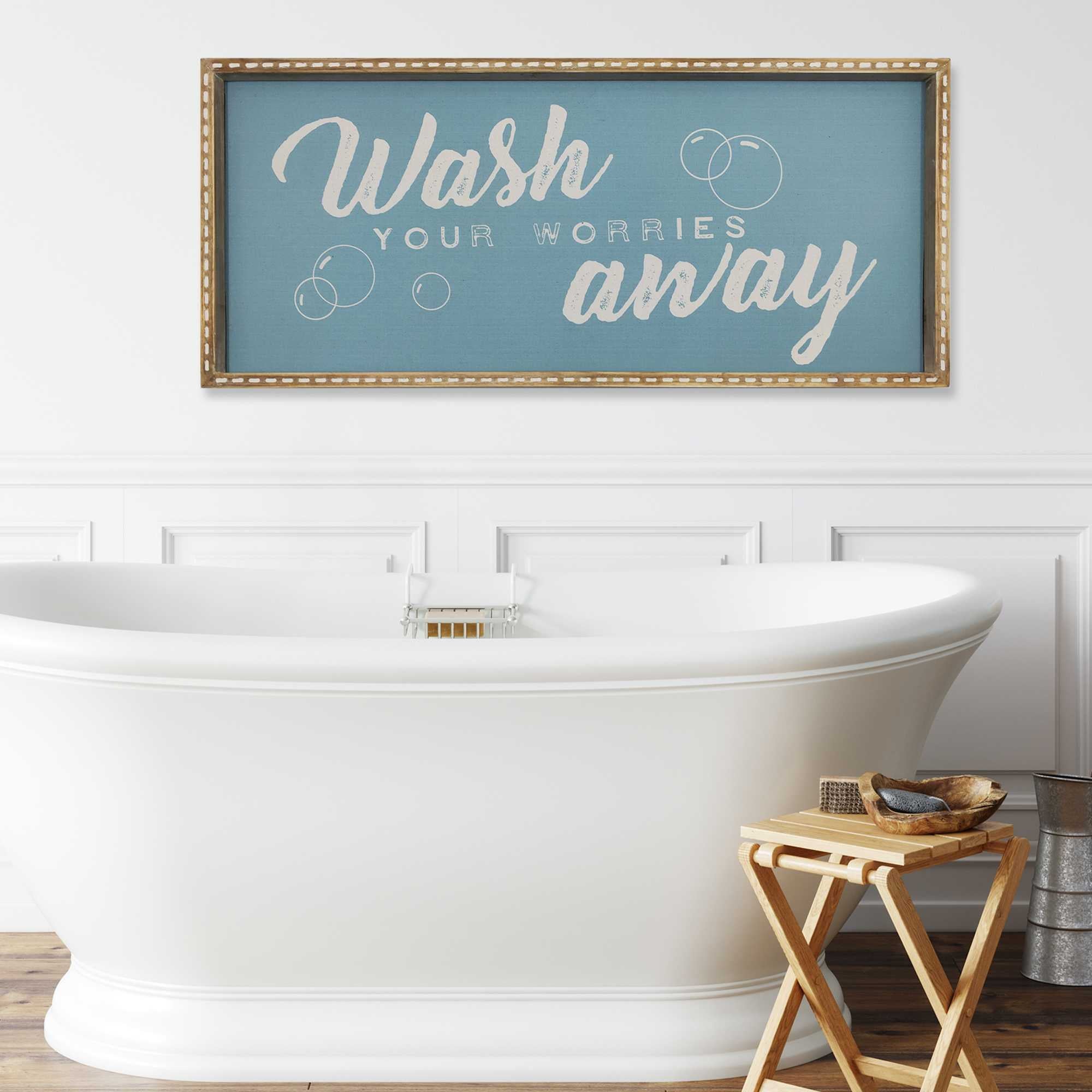 14" X 32" "Wash You Worries Away" Framed Wall Art