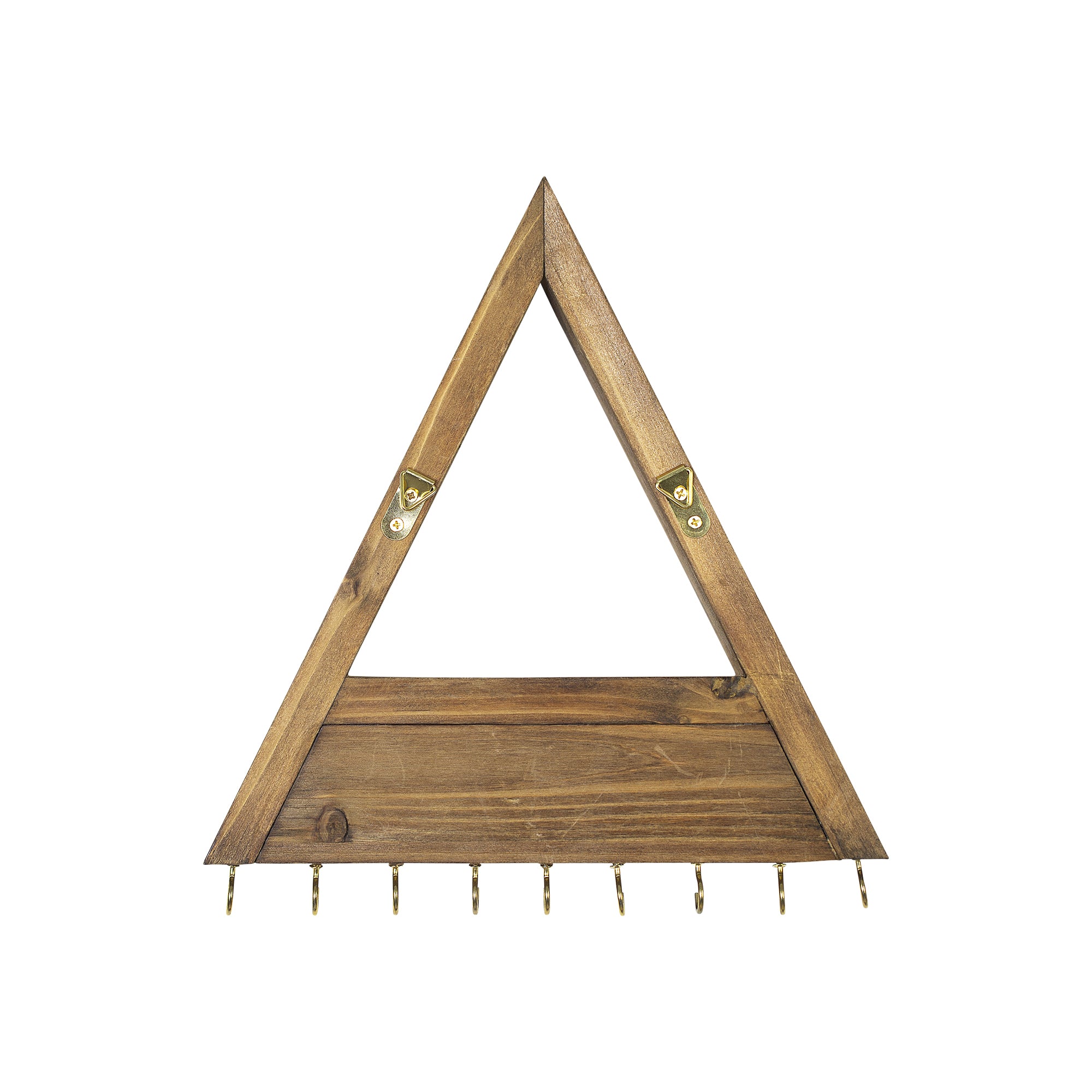 Triangle Natural Wooden Shelf with Hooks
