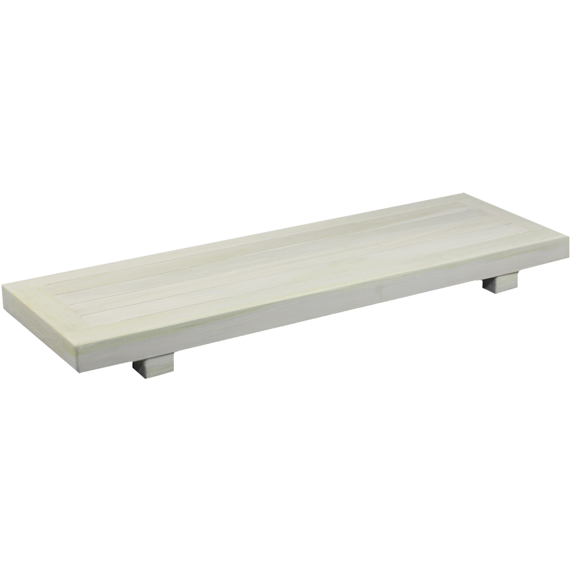 Compact Rectangular Driftwood Finish Teak Bathtub Tray or Seat