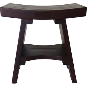 Compact Curviliniear Teak Shower / Outdoor Bench with Shelf in Brown Finish