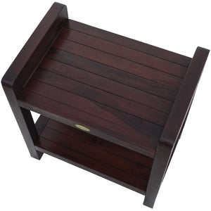 Compact Rectangular Teak Shower / Outdoor Bench with Shelf and Liftaide Arms in BrownFinish