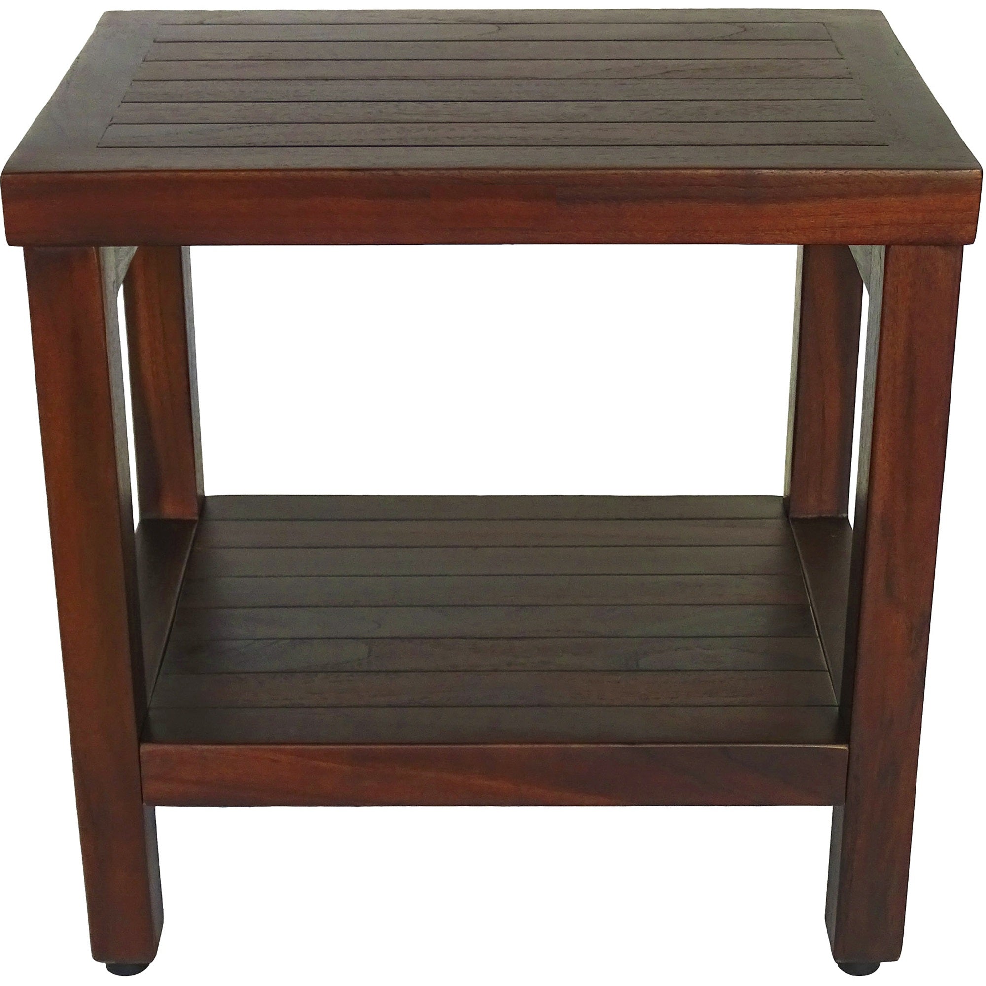 Compact Rectangular Teak Shower / Outdoor Bench with Shelf in Brown Finish