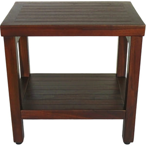 Compact Rectangular Teak Shower / Outdoor Bench with Shelf in Brown Finish
