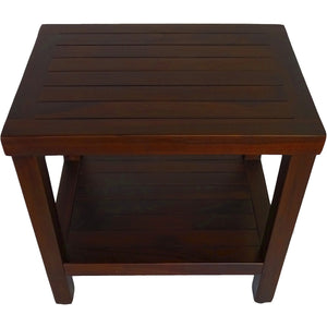 Compact Rectangular Teak Shower / Outdoor Bench with Shelf in Brown Finish