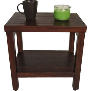 Compact Rectangular Teak Shower / Outdoor Bench with Shelf in Brown Finish