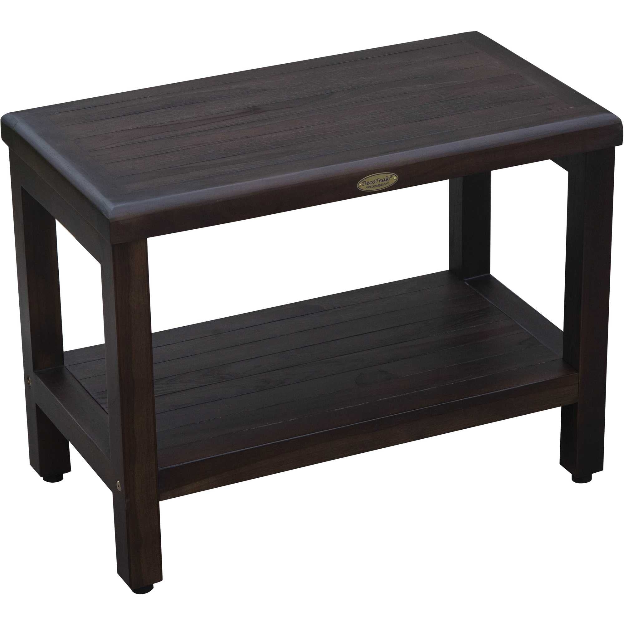 Compact Rectangular Teak Shower / Outdoor Bench in Brown Finish