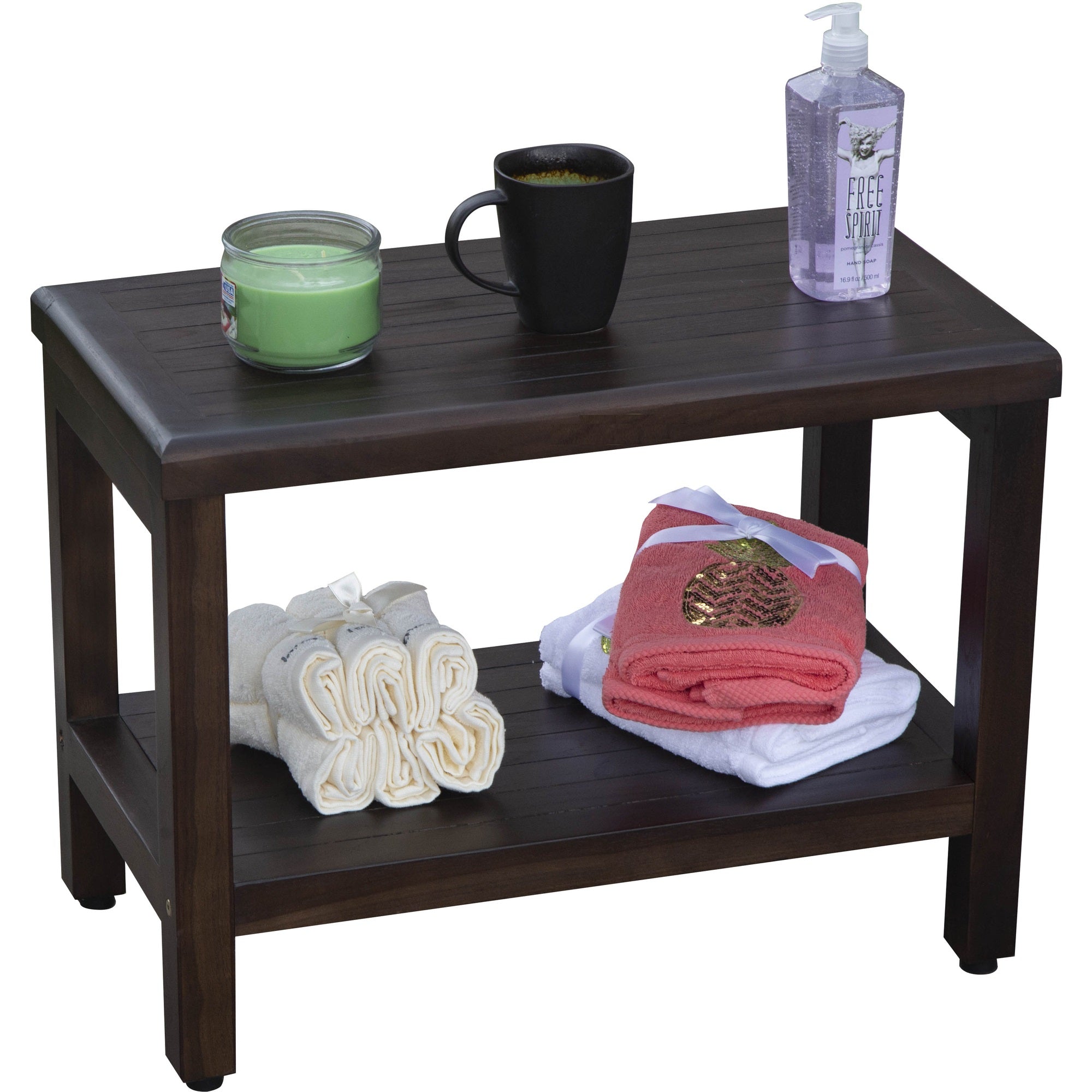 Compact Rectangular Teak Shower / Outdoor Bench in Brown Finish