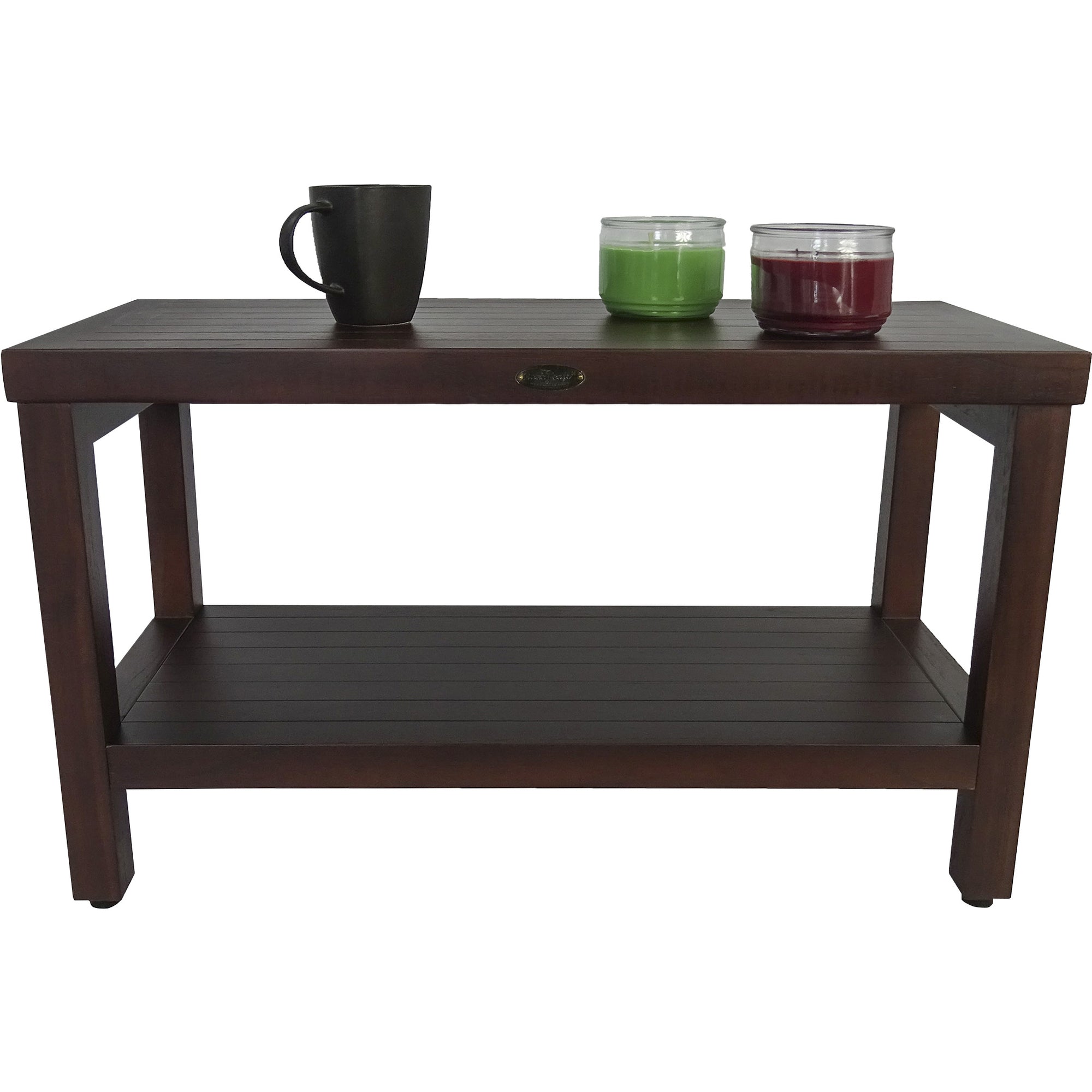 Compact Rectangular Teak Shower / Outdoor with Shelf in Brown Finish