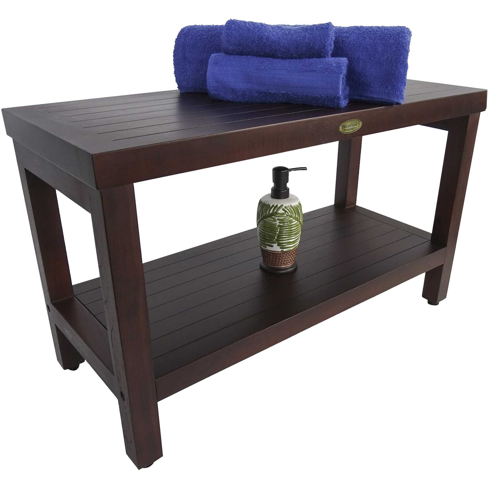 Compact Rectangular Teak Shower / Outdoor with Shelf in Brown Finish