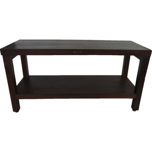 Compact Rectangular Teak Shower / Outdoor Bench with Shelf in Brown Finish