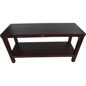 Compact Rectangular Teak Shower / Outdoor Bench with Shelf in Brown Finish