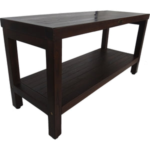 Compact Rectangular Teak Shower / Outdoor Bench with Shelf in Brown Finish