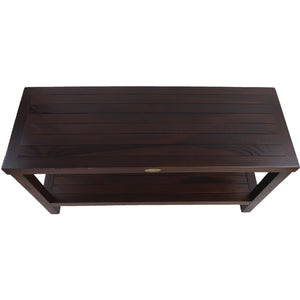 Compact Rectangular Teak Shower / Outdoor Bench with Shelf in Brown Finish