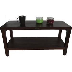 Compact Rectangular Teak Shower / Outdoor Bench with Shelf in Brown Finish