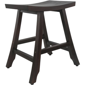 Compact Rectangular Teak Shower / Outdoor Bench with Shelf in Brown Finish