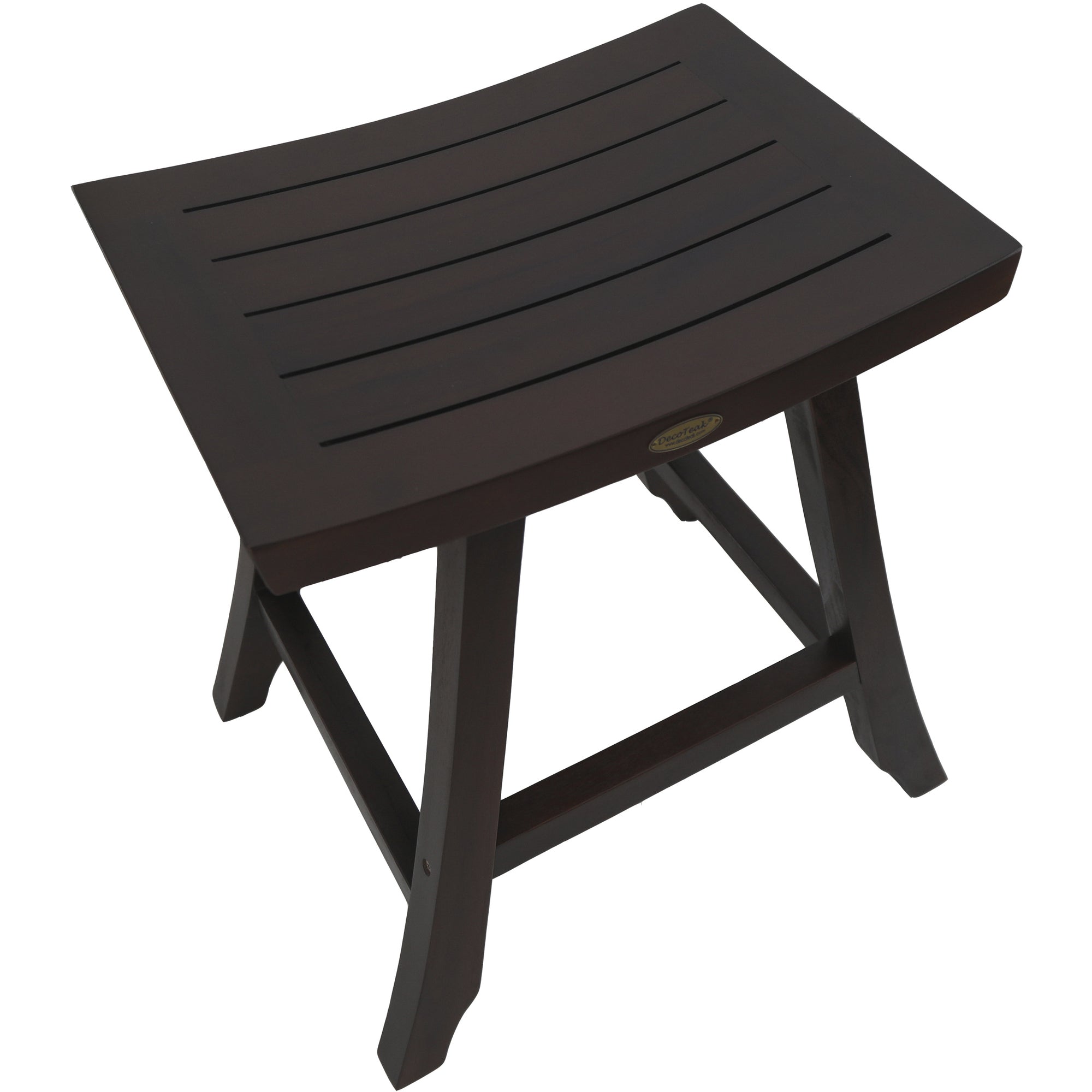 Compact Rectangular Teak Shower / Outdoor Bench with Shelf in Brown Finish