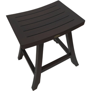 Compact Rectangular Teak Shower / Outdoor Bench with Shelf in Brown Finish