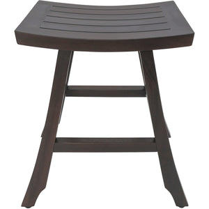 Compact Rectangular Teak Shower / Outdoor Bench with Shelf in Brown Finish