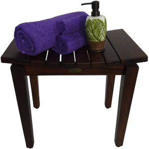 Compact Rectangular Teak Shower / Outdoor Bench in Brown Finish