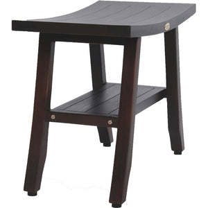 Compact Curvilinear Teak Shower / Outdoor bench with Shelf in Brown Finish