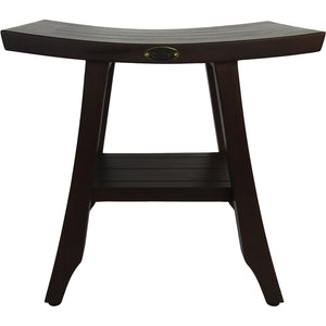 Compact Curvilinear Teak Shower / Outdoor Bench with Shelf in Brown Finish