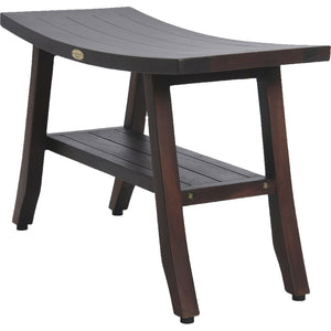 Compact Curvilinear Teak Shower / Outdoor Bench with Shelf in Brown Finish