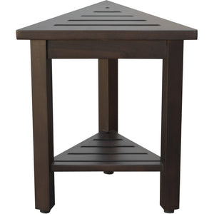 Compact Triangular Teak Shower / Outdoor Bench with Shelf in Brown Finish