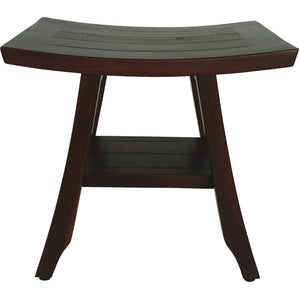 Compact Curviliniear Teak Shower / Outdoor Bench with Shelf in Brown Finish