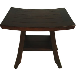 Compact Curviliniear Teak Shower / Outdoor Bench with Shelf in Brown Finish