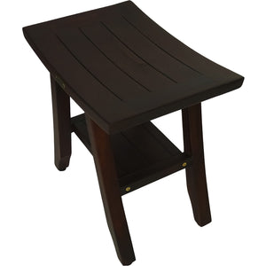 Compact Curviliniear Teak Shower / Outdoor Bench with Shelf in Brown Finish