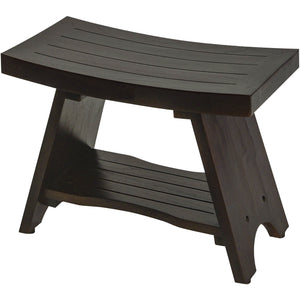 Compact Teak Rectangular Corner Shower / Outdoor Bench with Shelf in Brown Finish