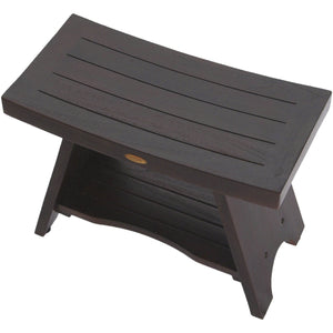 Compact Teak Rectangular Corner Shower / Outdoor Bench with Shelf in Brown Finish