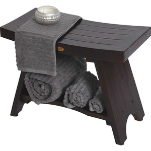Compact Teak Rectangular Corner Shower / Outdoor Bench with Shelf in Brown Finish