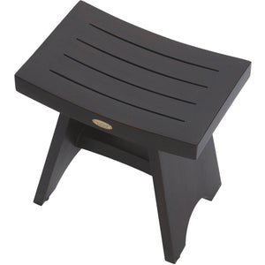 Compact Rectangular Teak Shower / Outdoor Bench with Shelf in Brown Finish