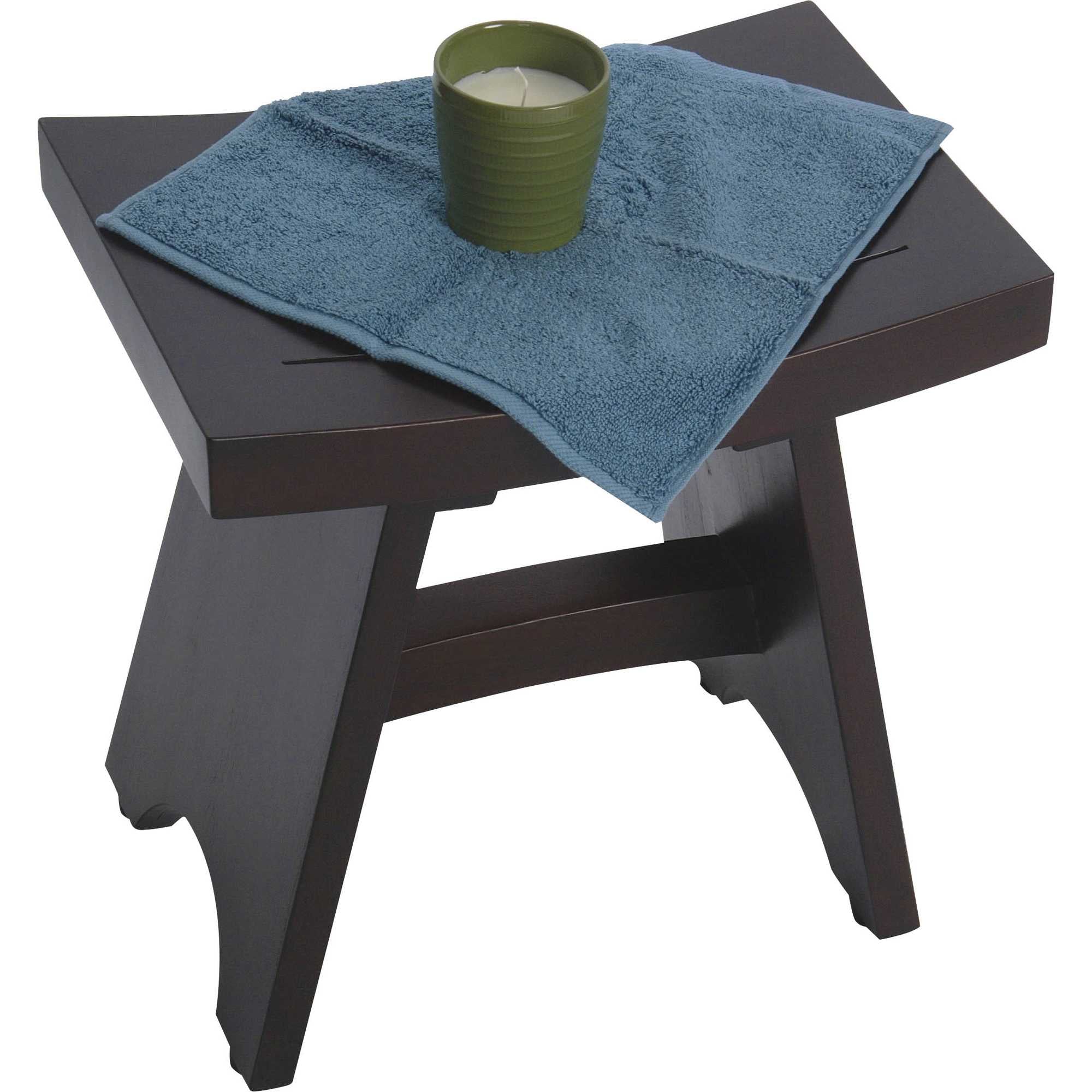 Compact Rectangular Teak Shower / Outdoor Bench with Shelf in Brown Finish