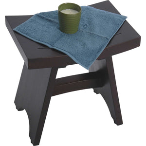 Compact Rectangular Teak Shower / Outdoor Bench with Shelf in Brown Finish