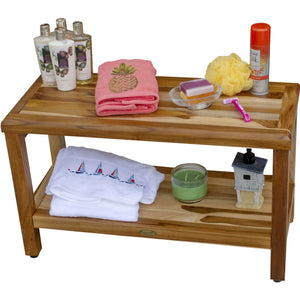 Compact Rectangular Teak Shower / Outdoor with Shelf in Natural Finish